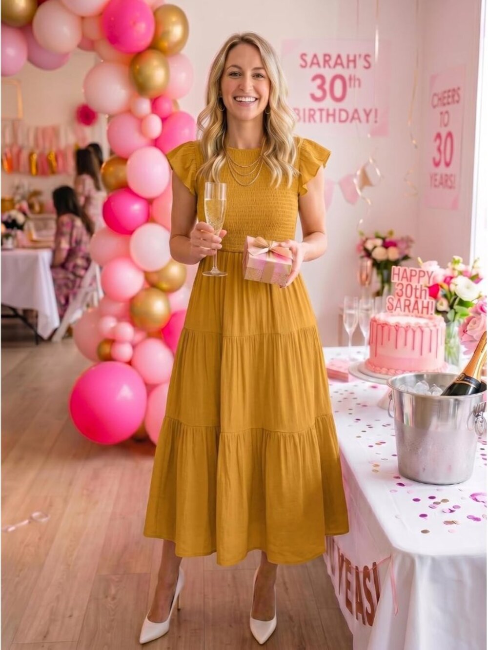 〽️Women’s Ginger Flutter Sleeve Smocked Midi Dress Boho Tiered Summer Style - Picture 2 of 6